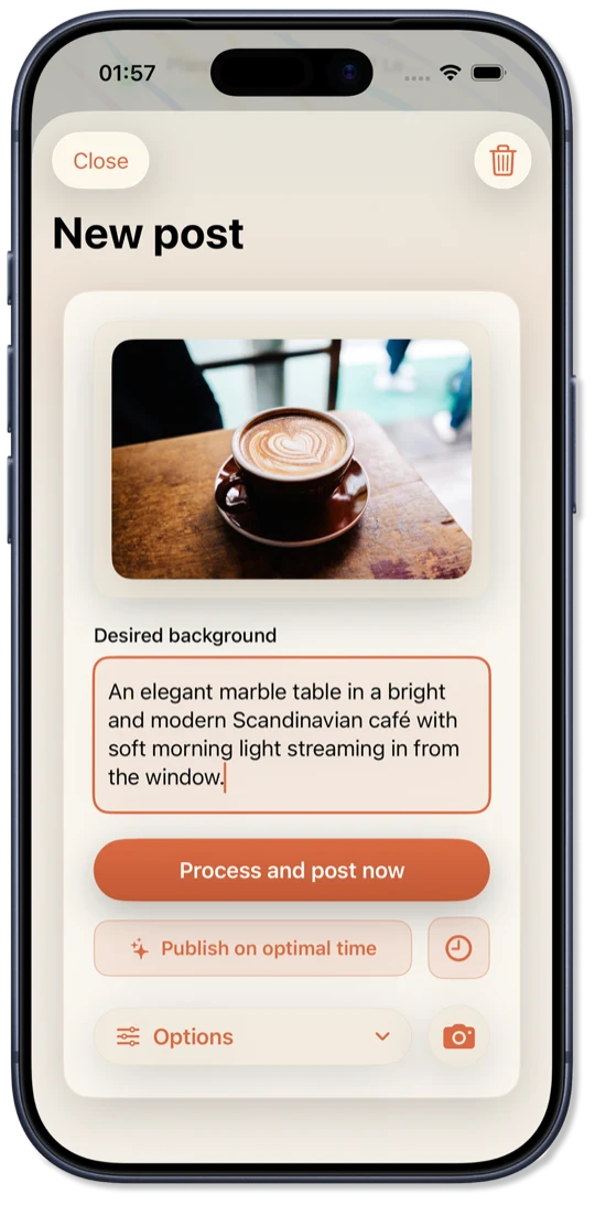 Kolaris Lens app, New post screen